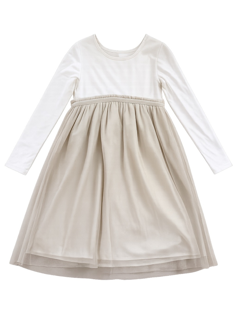 Hanna Andersson Long Sleeve Cream Tulle Skirt Dress